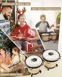  Bongo Drums 6” and 7” Wood Percussion Instrument Bongos for Kids Wood Style