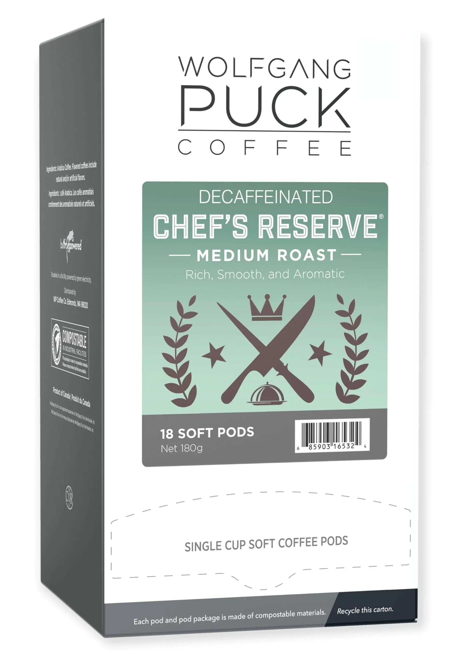 Puck Coffee, Chef&#039;s Reserve Decaf, 9.5 Gram Pods, 18 Count