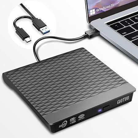 YOTUO External DVD Drive USB 3.0 Type C Drive Portable CD ROM Optical Drive Player Reader Disk Disc with Laptop Desktop PC Windows 11/10/8/7, Mac Pro/Air MacBook, Linux