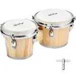 LeSage Bongos Drum for Kids Adults Beginner Bongos 7 in and 8 in Natural Wood Bongo Set Real Skin Drum Head with Tuning Key Bongo Drumset