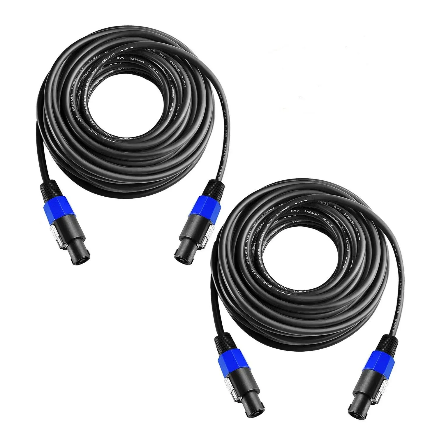 2Pcs 3 Feet Professional Speakon to Speakon Cables Wire Speaker Audio Amplifier Cord 7mm with Twist Lock