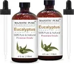 Majestic Pure Eucalyptus Essential Oil, Therapeutic Grade, Pure and Natural, for Aromatherapy, Massage, Topical & Household Uses, 4 fl oz (Pack of 2)