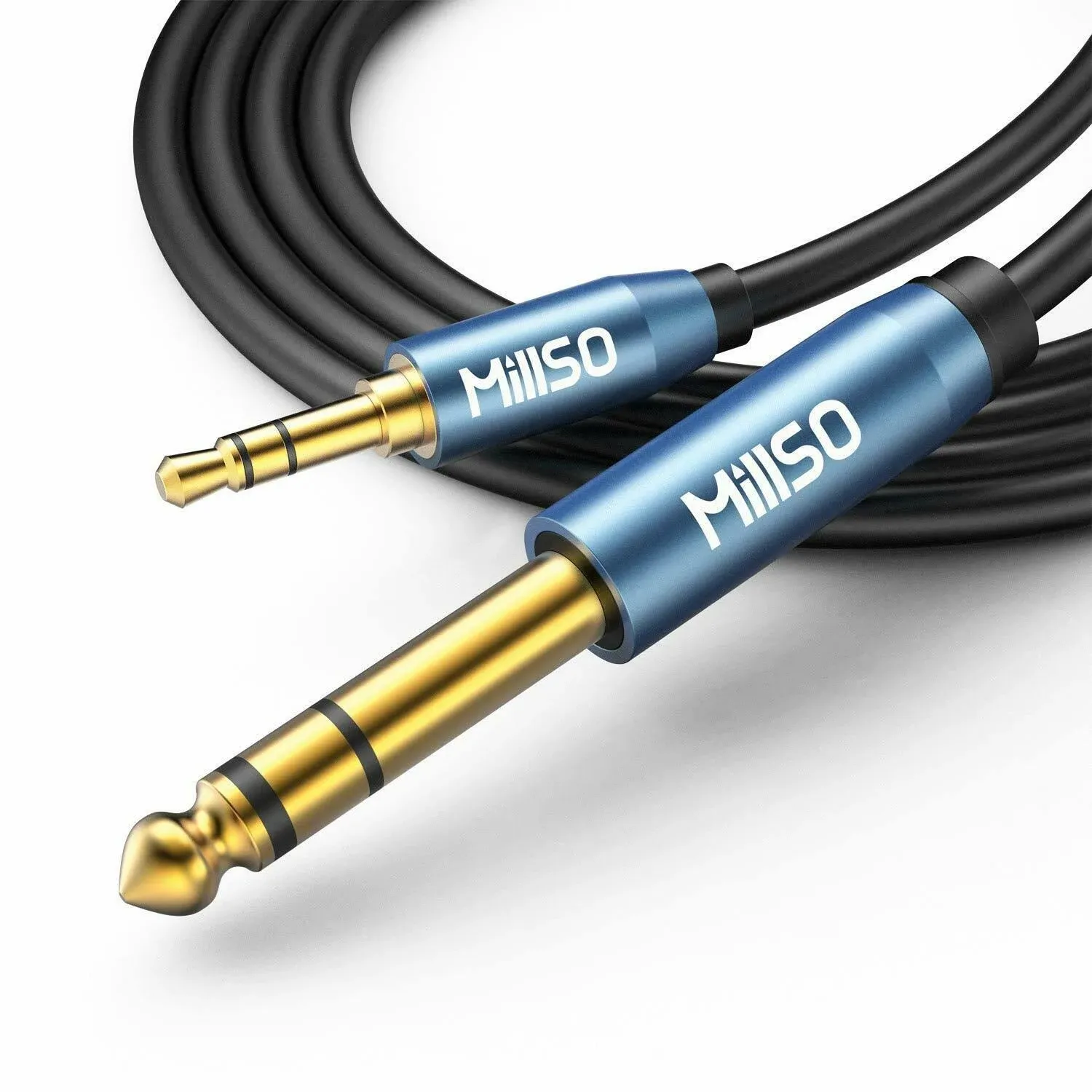 MillSO 6.35mm Male 1/4 to 3.5mm Male 1/8 TRS Stereo Audio Cable (8 ft), Headphone Adapter 1/8 to 1/4 Adapter for Guitar, Piano, Amplifiers, Home Theater Devices, or Mixing Console - 8 Feet