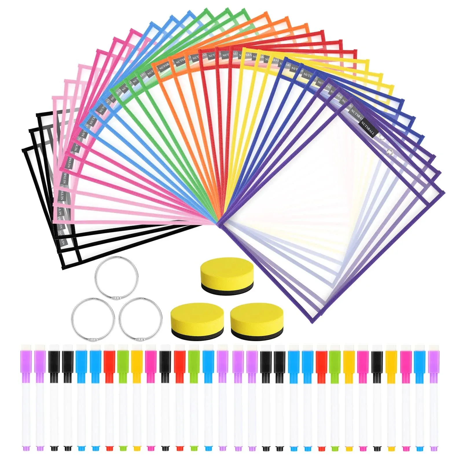 Nutsball Dry Erase Pockets Reusable Sleeves 30 Pack - Heavy Duty Oversized 10" x ...