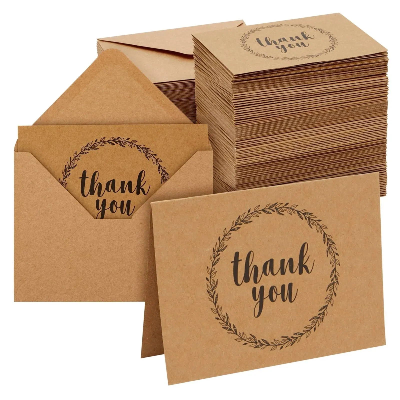 120 Pack Thank You Cards Bulk with Envelopes, Rustic Kraft Paper Notes for Weddi