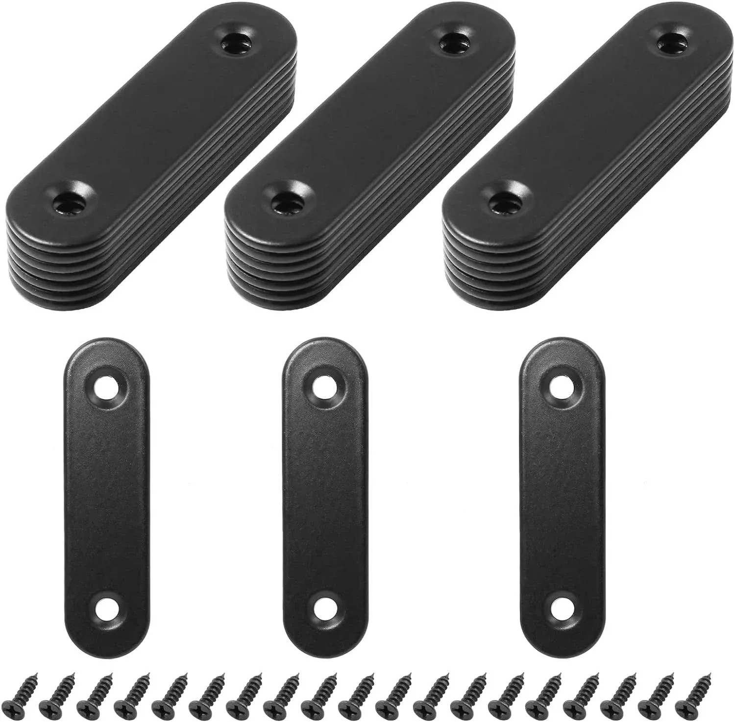 24 Sets 2.5 Inch Stainless Steel Flat Plate Straight Bracket Flat Metal Brace Bracket, 60mm Metal Brackets Mending Repair Plate Brace with Screws for Wood Straight Brace (Black)