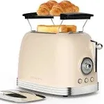 CROWNFUL 2-Slice Toaster with Extra Wide Slots, Retro Stainless Steel, 6-Shade Settings, Removal Crumb Tray,Cream