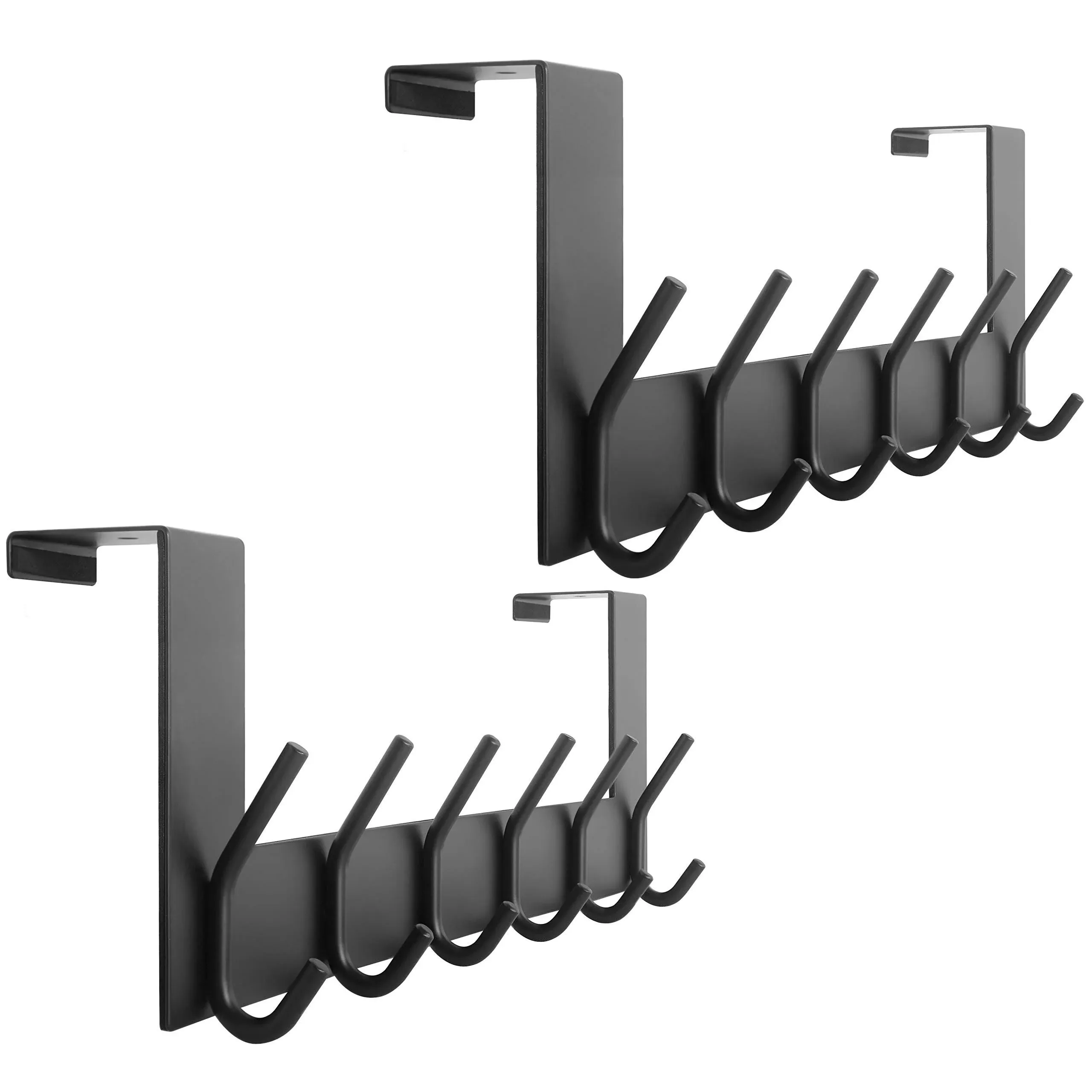 WEBI Over The Door Hook Door Hanger:Over The Door Towel Rack with 6 Coat Hooks for Hanging,Towel Hanger Door Coat Hanger Over Door Coat Rack for Towels,Clothes,Back of Bathroom,Black,2 Packs