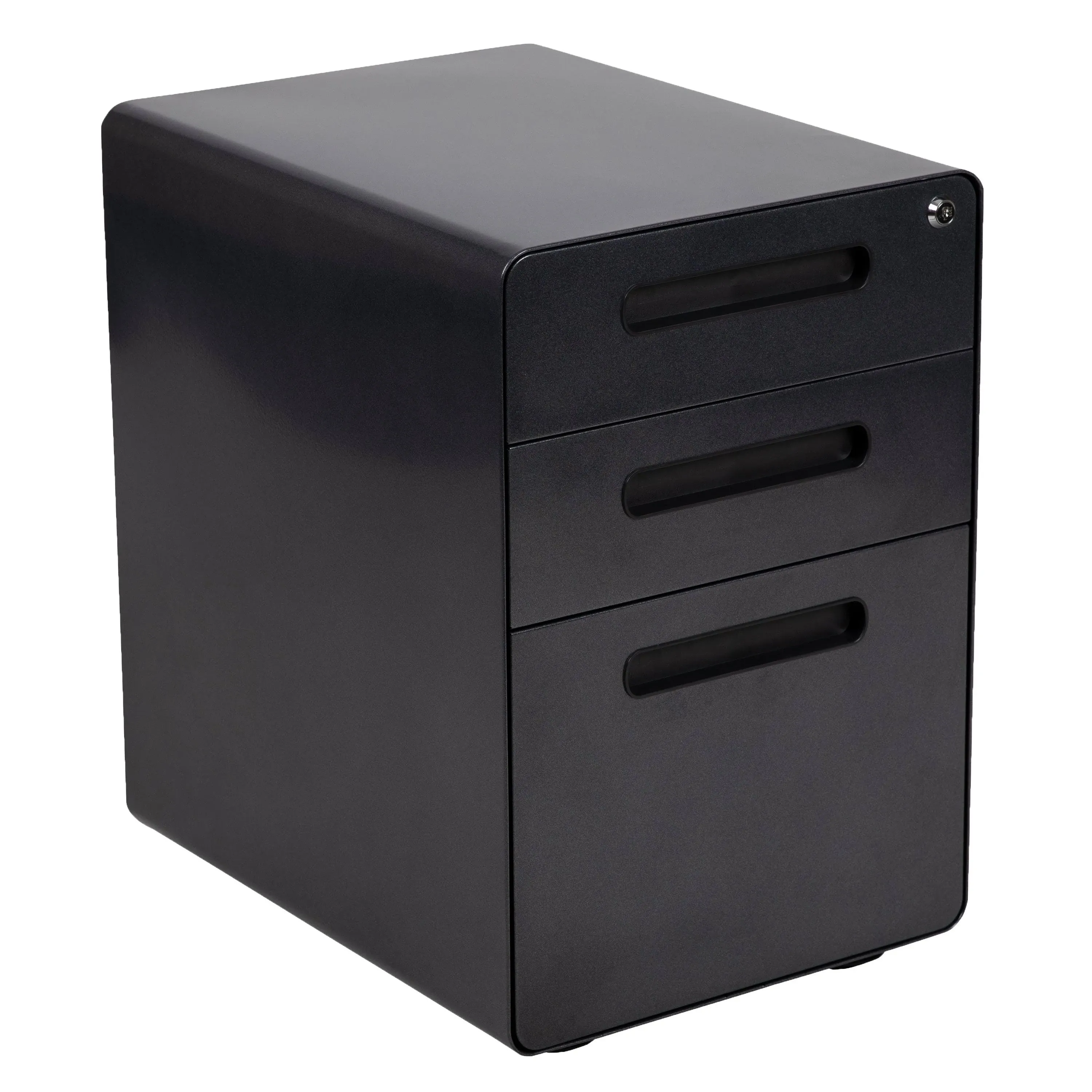 Ergonomic 3-Drawer Mobile Locking Filing Cabinet with Anti-Tilt Mechanism - Black