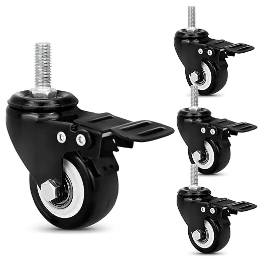 2"Stem casters Set of 4 Heavy Duty Inch Threaded Stem 3/8"- 16 x 1" casters Wheels with Safety Dual Locking Furniture casters Swivel Castors with Brakes 500Lbs