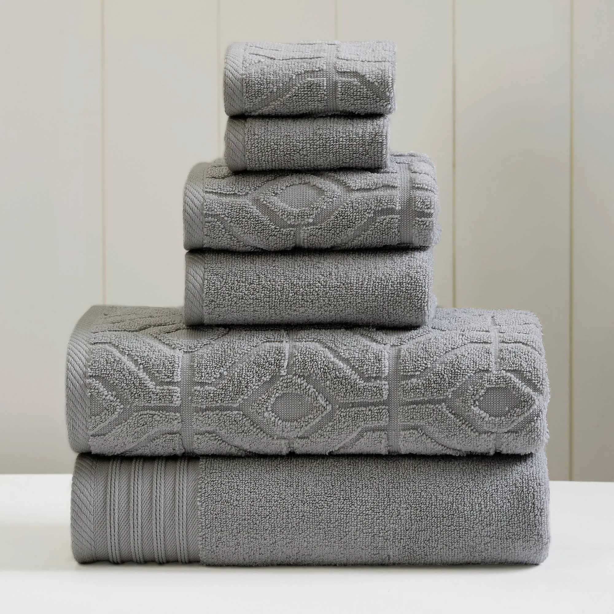 Modern Threads 6-Piece Yarn Dyed Diamond Gate Jacquard Towel Set - Charcoal