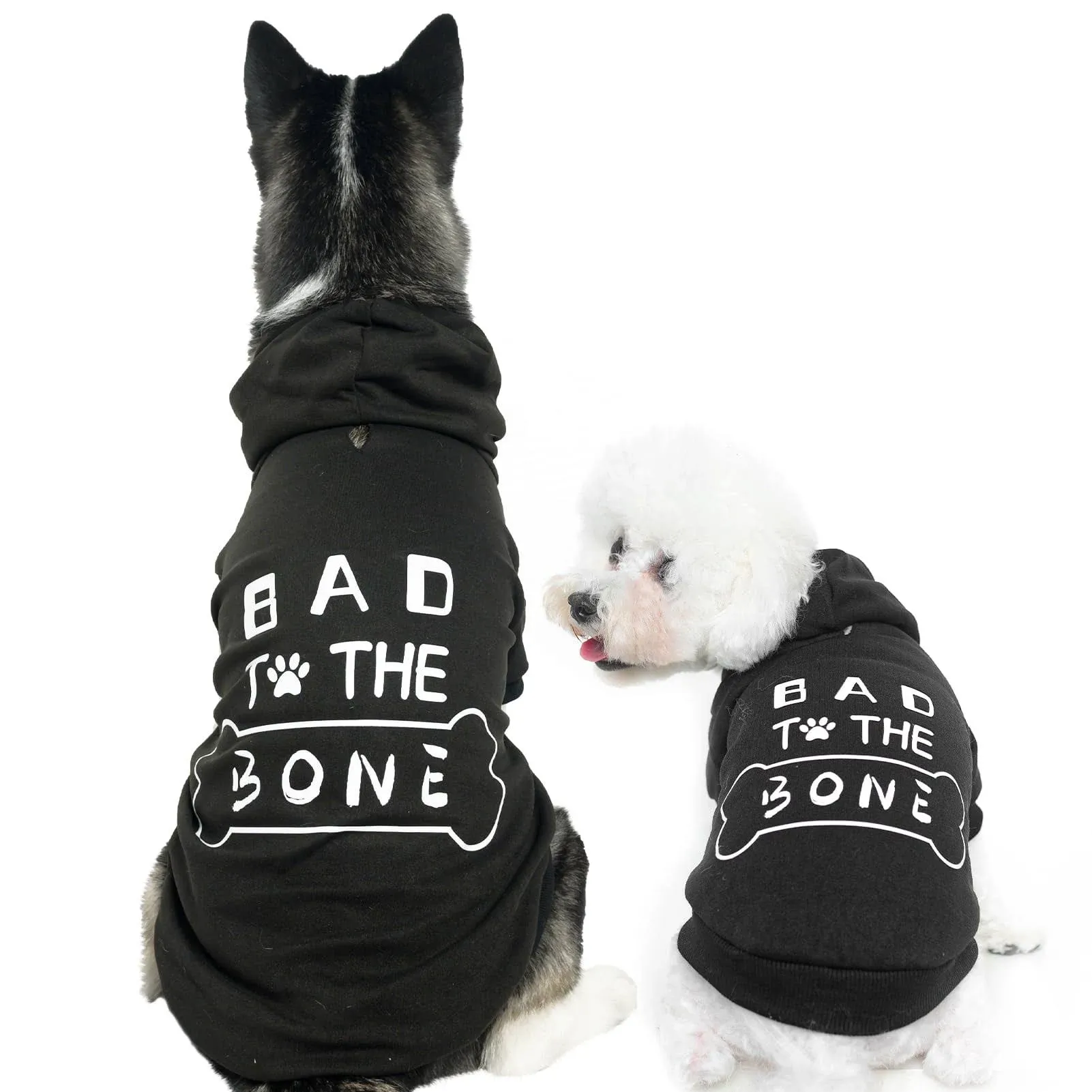 BINGPET Dog Hoodies Bad The Bone Printed - Cold Protective Winter Coats Warm ...