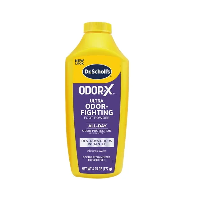 Dr. Scholl's Odor-X Ultra Odor Fighting Foot Powder, 6.25 oz Destroys Odors Instantly - All-Day Odor Protection - Absorbs Sweat