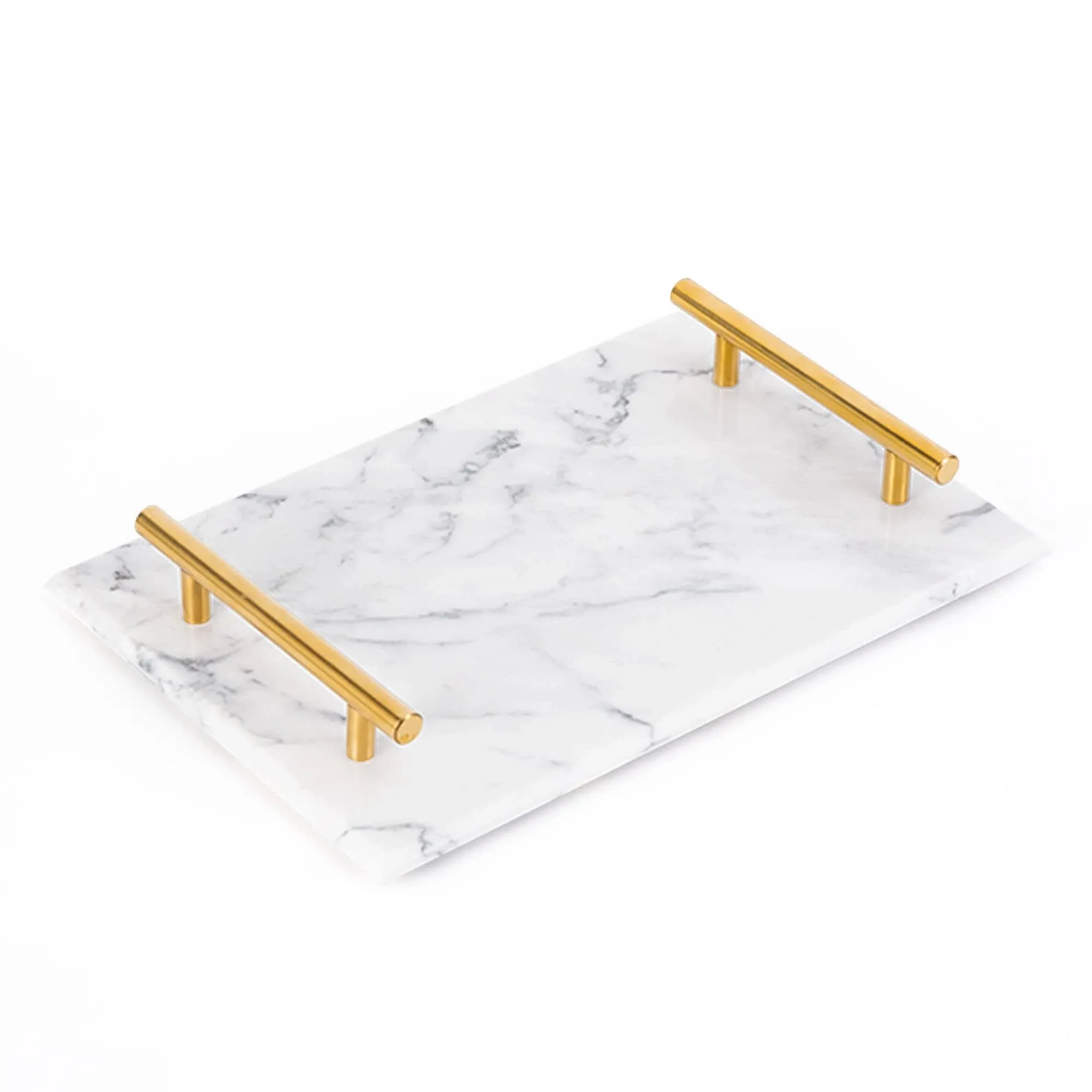 White Marble Tray with Gold Handles, Perfume Tray, Rectangle, 