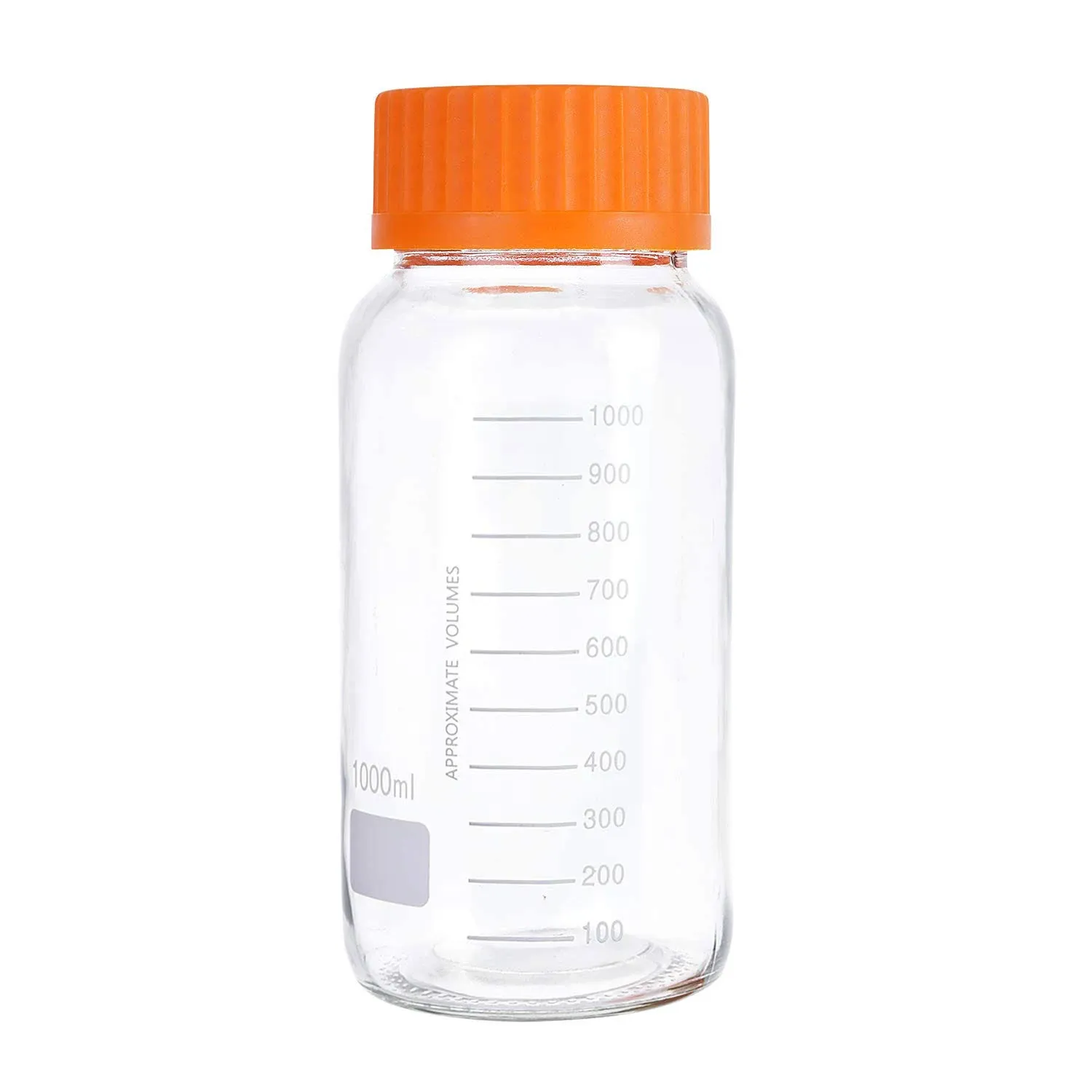 Moonetto 3 Pieces GL80 1000 mL Orange Cap Wide Mouth Graduated Round Reagent Media/Storage Lab Glass Bottle