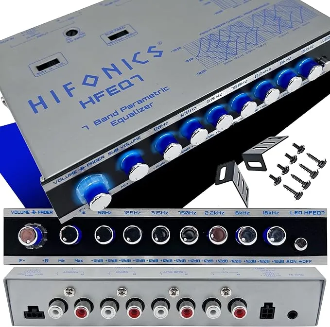 Hifonics HFEQ7 7-Band 9 Volts 1/2 DIN Pre-Amp Car Audio Graphic Equalizer