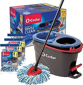 O-Cedar EasyWring RinseClean Microfiber Spin Mop & Bucket Floor Cleaning System with 3 Extra Refills, Plastic, Grey