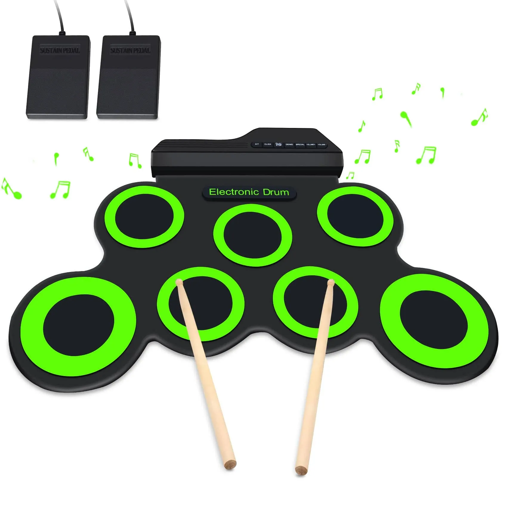 Electronic Drum Set, Roll Up Drum Practice Pad Kit, Drum Pedals Drum Sticks 10 Hours Playtime, Great Holiday Birthday Gift for Kids