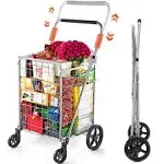 Wellmax Grocery Shopping Cart with Swivel Wheels, Foldable and Collapsible Utility Cart with Adjustable Height Handle, Heavy