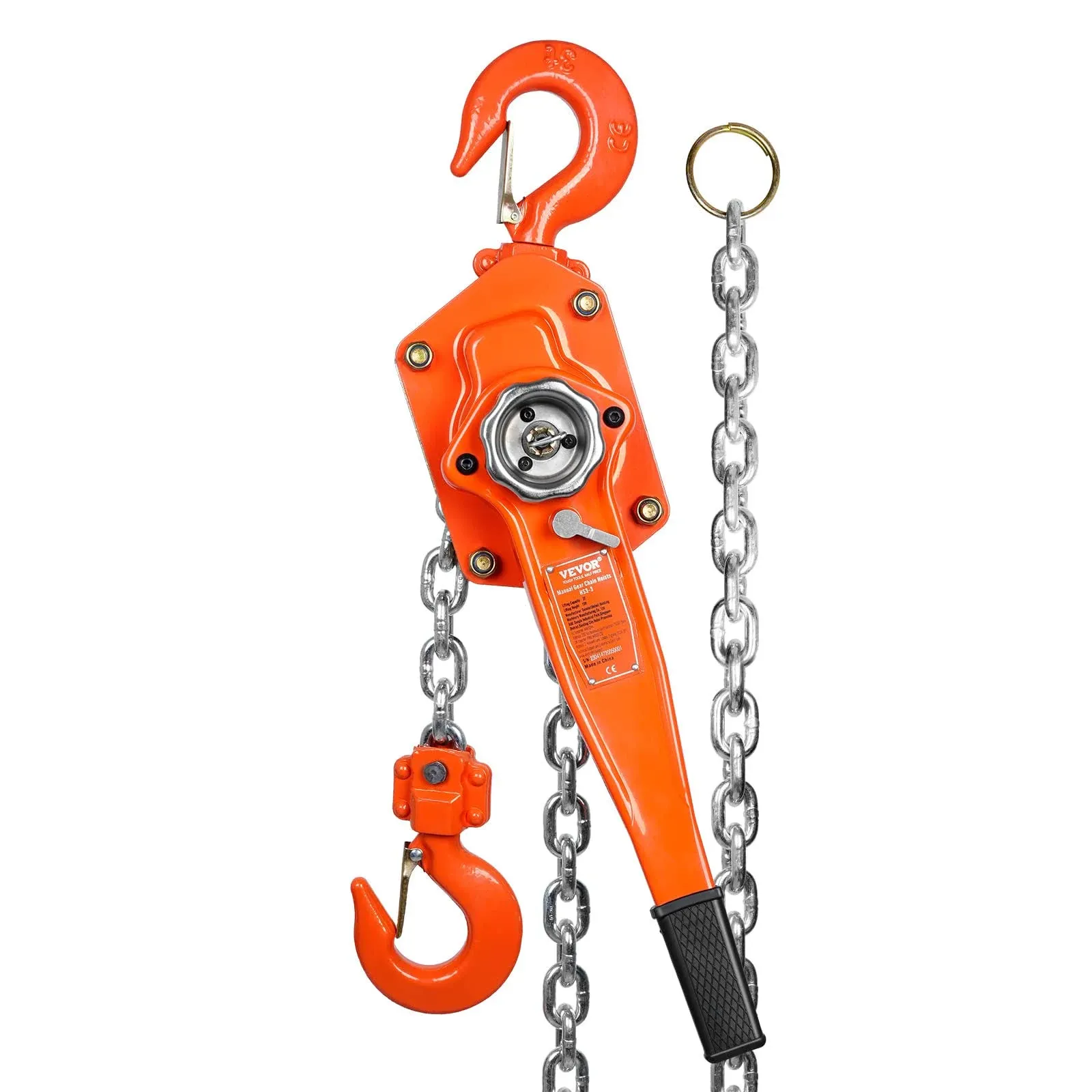 VEVOR 3 Ton 6600 lbs Capacity 10 ft. Come Along G80 Galvanized Carbon Steel with Double-Pawl Brake Hand Chain Hoist