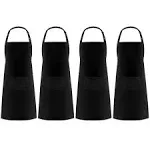 Syntus 4 Pack Adjustable Bib Apron Waterdrop Resistant with 2 Pockets Cooking Kitchen Aprons for Women Men Chef, Black