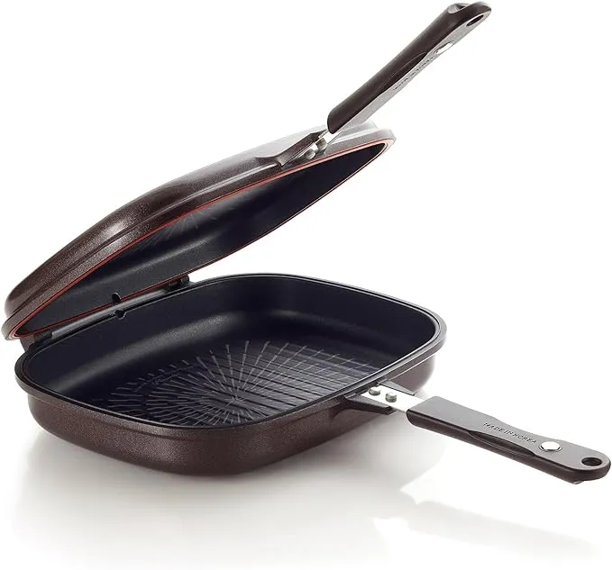 Happycall Titanium Nonstick Double Pan, Omelette Pan, Flip Pan, Square, Dishwasher Safe, PFOA-free, Brown (Jumbo Grill)