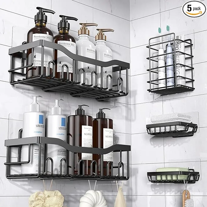 Shower Caddy 5 Pack,Adhesive Shower Organizer for Bathroom Storage&Home Decor&Kitchen organizers and storage,No Drilling,Large Capacity,Rustproof Stainless Steel Bathroom Organizer,Bathroom Decor Sets