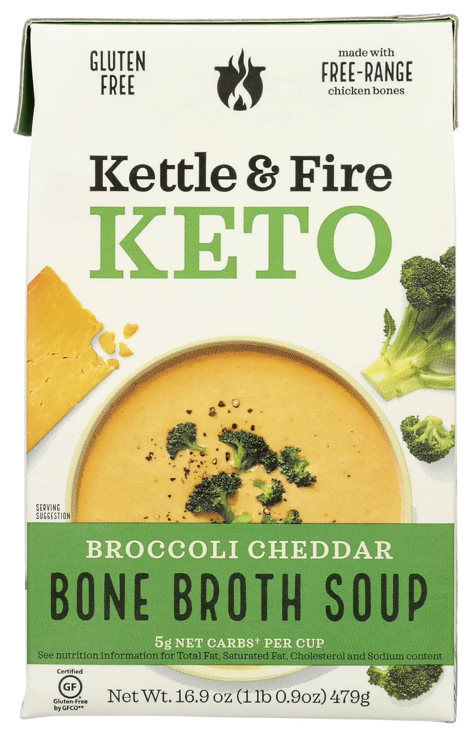 Kettle & Fire Broccoli Cheddar Bone Broth Soup, 15g Protein, Keto, Gluten Free, 16.9 Oz (Pack of 6)