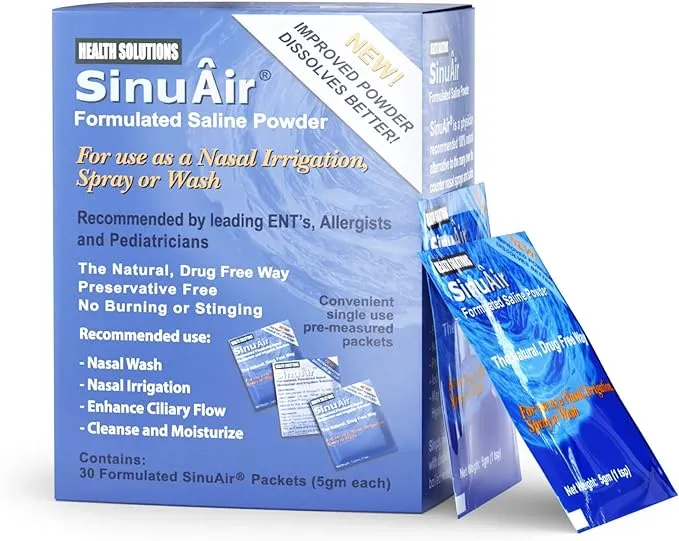 Health Solutions SinuAir Formulated Powdered Nasal Moisturizer and Irrigation Solution, 5 mg, 30 ct