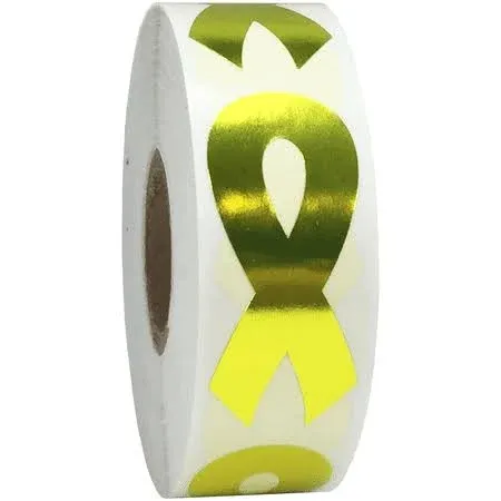 Metallic Gold Awareness Ribbon Stickers 2 inch 500 Total Adhesive Labels