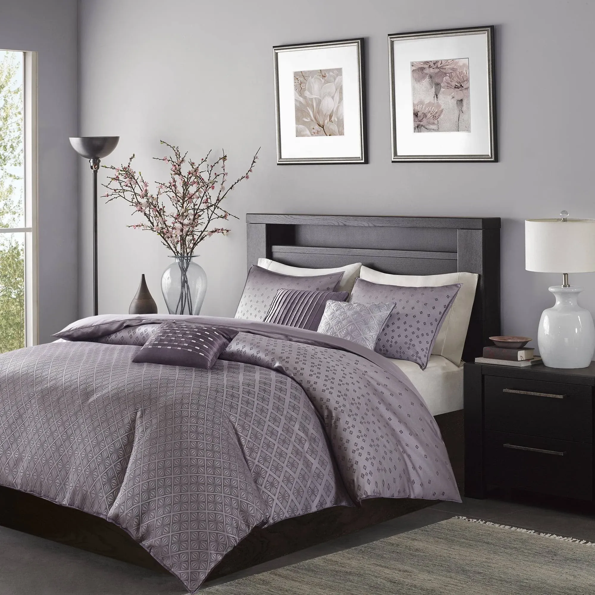 Madison Park Biloxi Full/Queen 6 Piece Duvet Cover Set in Purple - Olliix MP12-3053