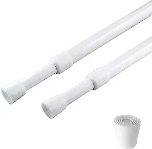 2 Pack Curtain Rod Adjustable 28-43 Inches，5/8" Diameter， White，Small Short Expandable Spring Loaded Tension Rods For Window, Bathroom, Cupboard,Kitchen