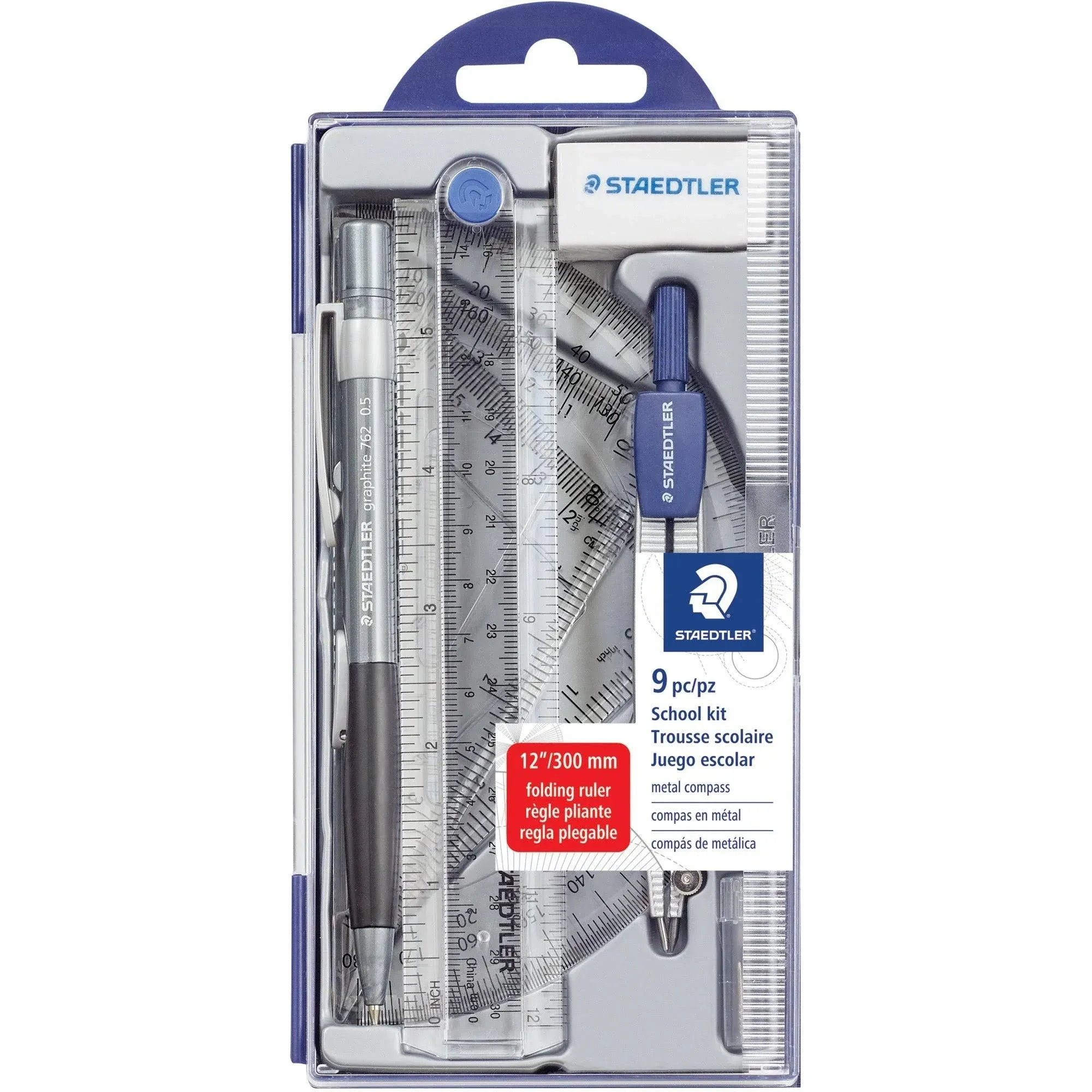 Staedtler Compass Math Set - 9 Piece(s) - Blue - 1 Set (STD55060S92)