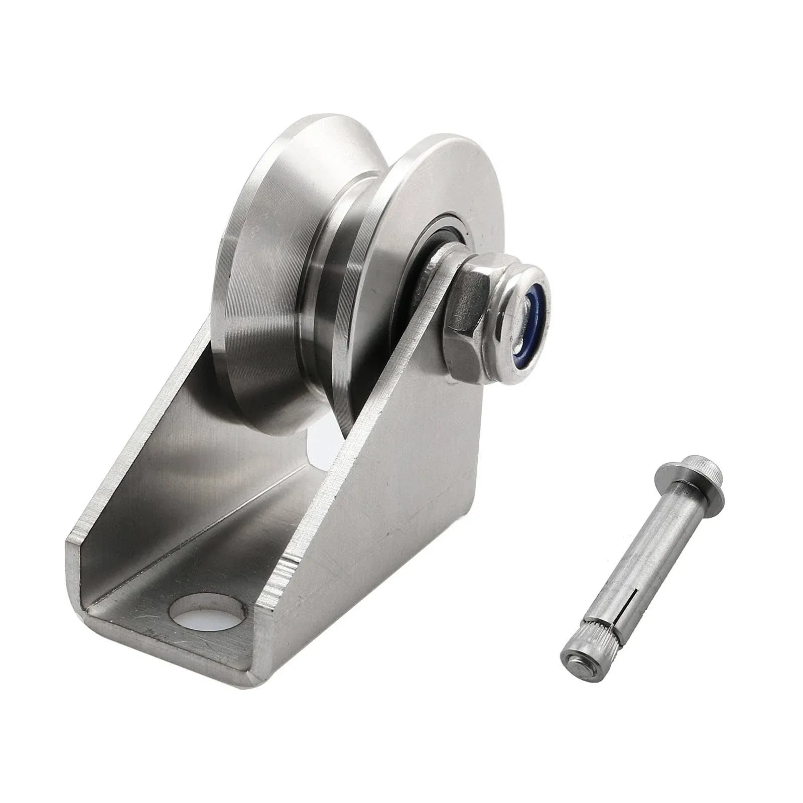 heyous Detachable Oblique Stainless Steel V-Type Groove Sliding Wheel Roller Track Rail Fixed Pulley, Silver Tone