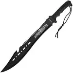 Black Legion Jungle Hunter Machete with Nylon Sheath and Lanyard Cord | Stainless Steel Blade | Sawback Blade Spine | Non-Reflective Black Coating | ABS Handle | Hacking and Chopping Tool | 25" Length