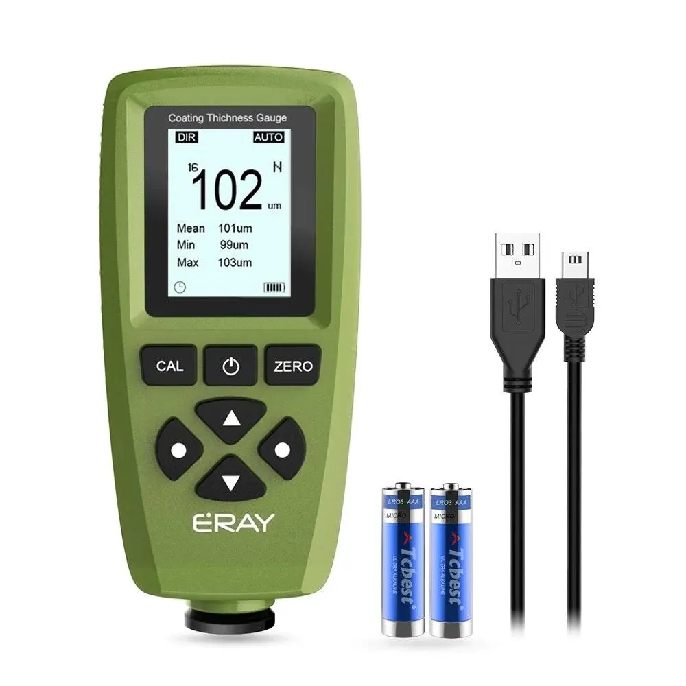 Mil Thickness Gauge, Coating Thickness Gauges, ERAY Paint Depth Gauge Meter with Backlight LCD Display for Car Automotive, Limit Alarm/Data Storage/Export Data/PC Software Analysis (Green)