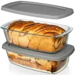 Razab Large 7.6 Cups/1800 Ml/1.9 qt Glass Loaf Pan with Lids (Set of 2) Meatloaf Pan BPA Free Airtight Lids Grip Handl