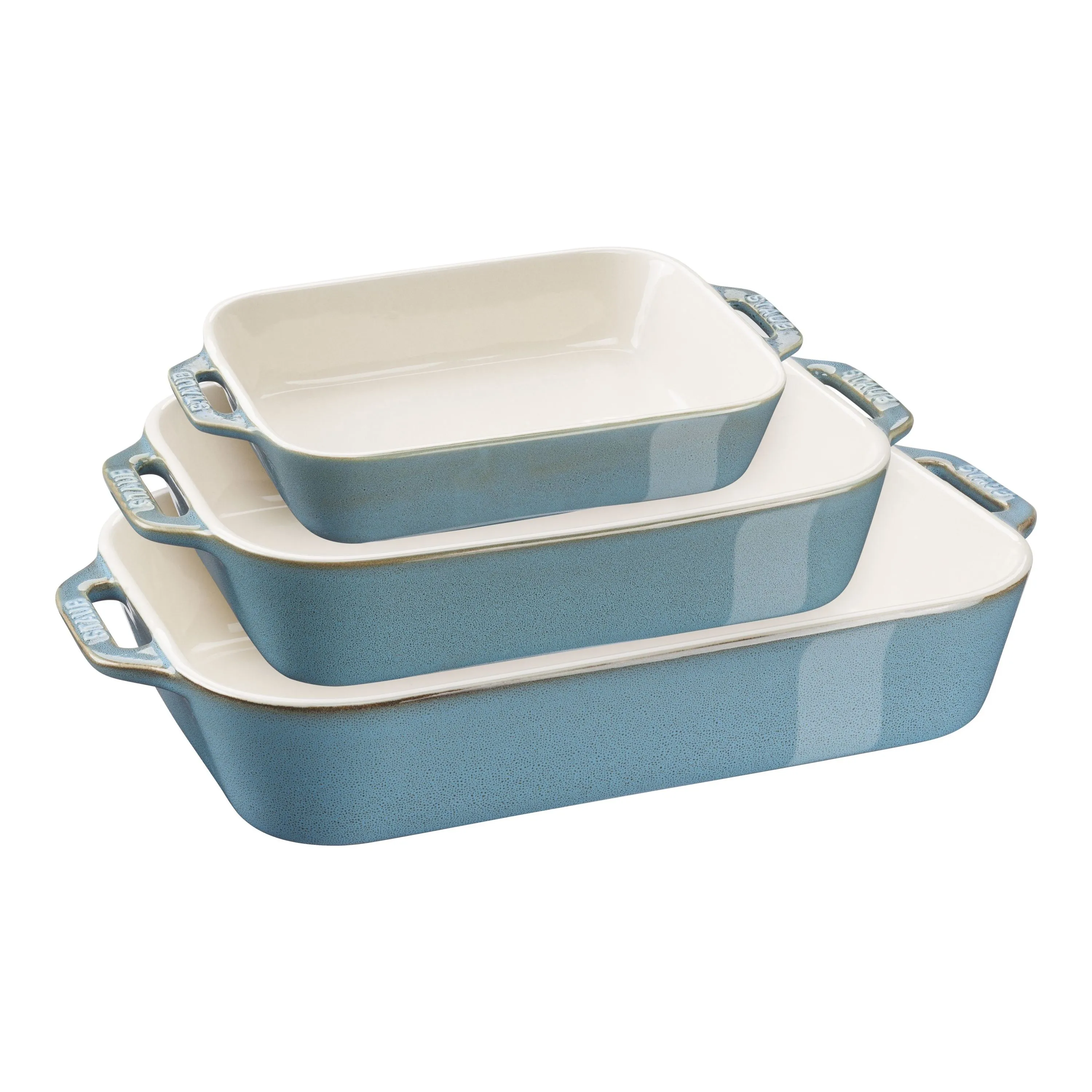 Staub Ceramic - Rectangular Baking Dishes/ Gratins 2-pc, Rectangular Baking Dish Set, rustic turquoise