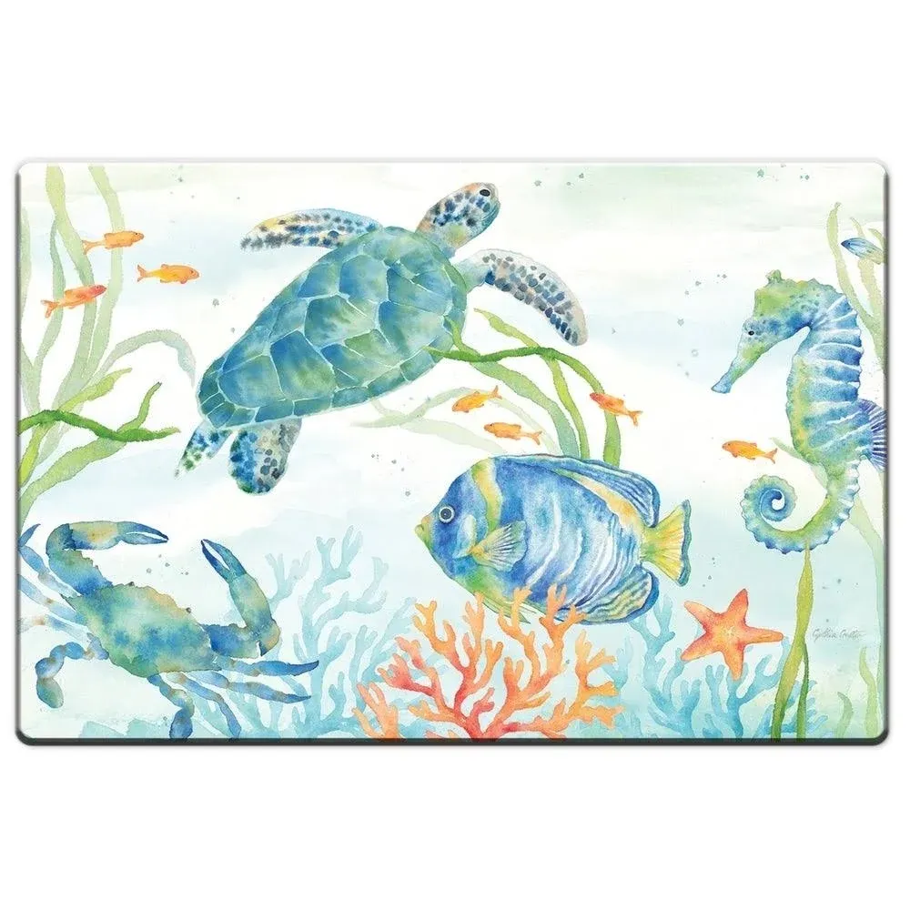 CounterArt Sea Life Serenade 30” x 20” Decorative Vinyl Comfort Floor Mat Manufactured in The USA, Waterproof, Reduces Muscle Fatigue, Easy to Clean