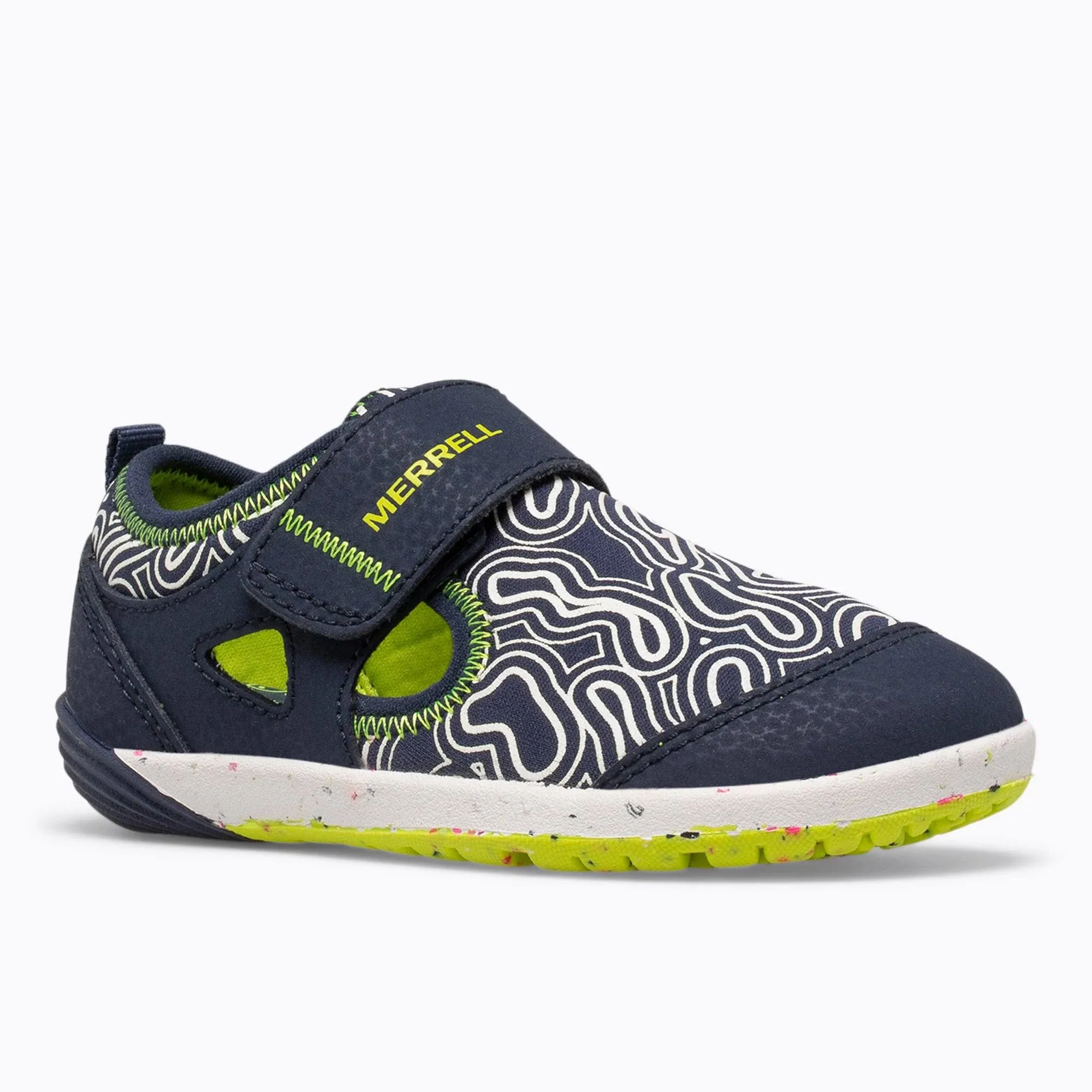 Merrell Kid's Bare Steps H2O Chroma Sneaker, Size: 9, Navy/Lime