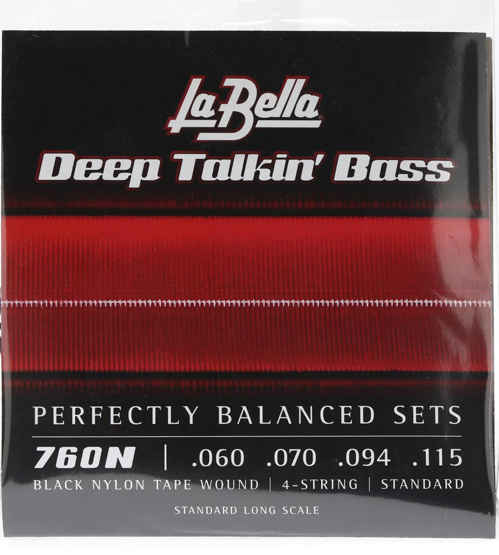 La Bella 760N Deep Talkin' Bass Black Nylon Tape Wound- Standard Long Scale Bass Guitar Strings