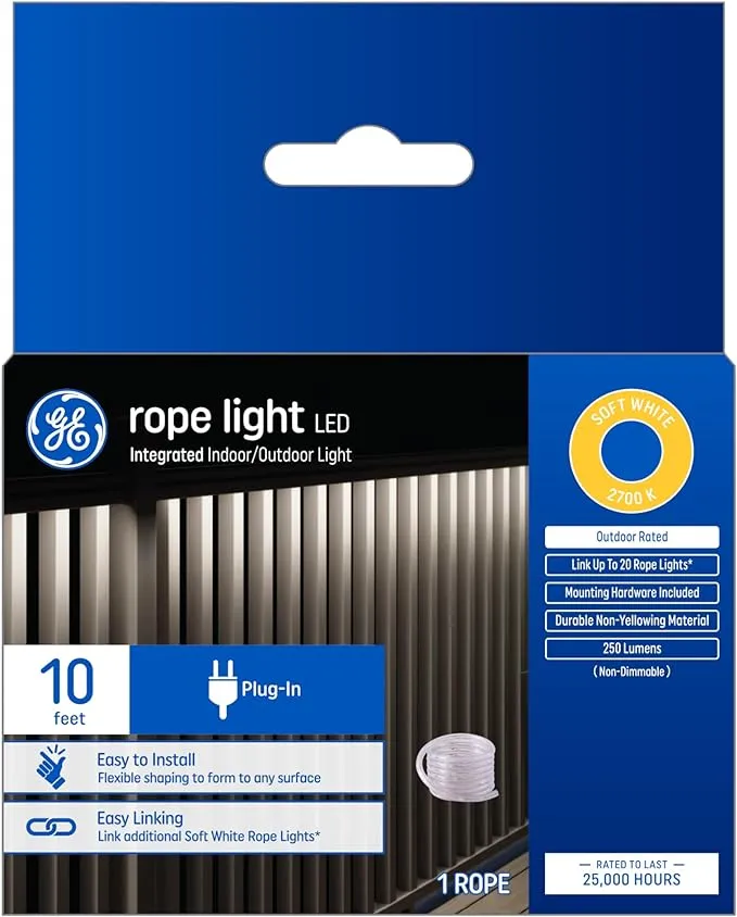 Ge Rope Light Soft White LED Outdoor Rated Plug-In Light Fixture