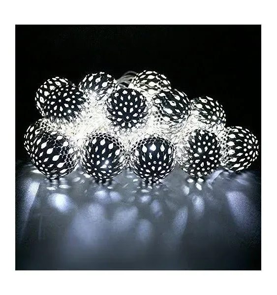 TORCHSTAR Battery Operated Moroccan Globe LED String Lights 20 10ft Metal Ball Fairy Christmas 2 Modes Daylight White for Festival Wedding Party