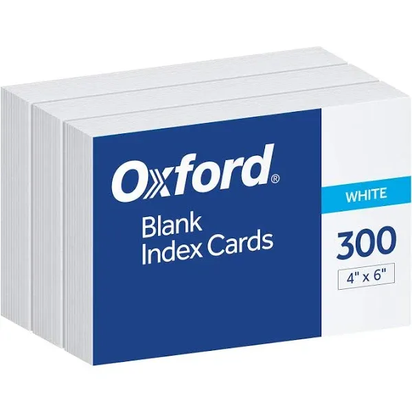 Oxford Blank Index Cards, 4" x 6", Plain - 300 / Pack - White