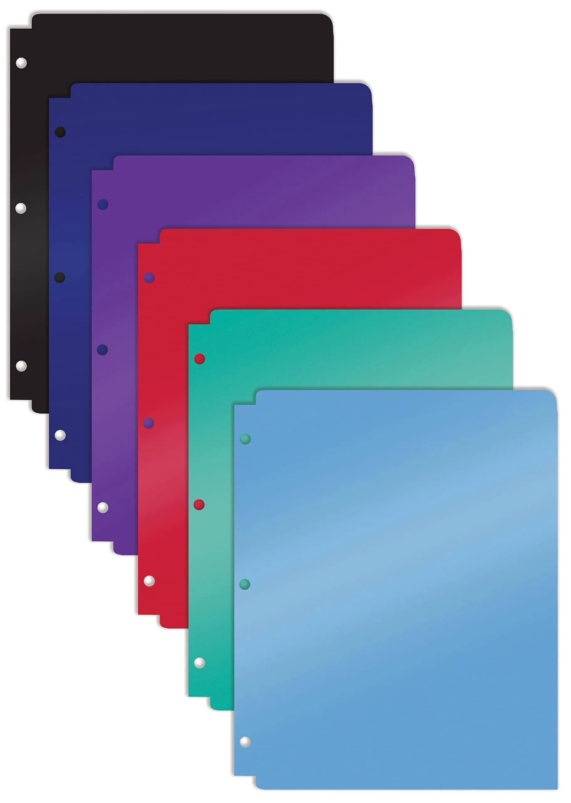 Better Office Products 3 Hole Punch Pocket Folders, Bulk Pack, Sturdy Plastic 2 Pocket Folders, Assorted Primary Colors, Letter size, with Business