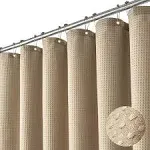 Dynamene Beige Fabric Shower Curtain Waffle Textured Heavy Duty Cloth Shower Curtains for Bathroom 256GSM Hotel Spa Luxury We