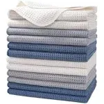 POLYTE Premium Microfiber Kitchen Dish Hand Towel Waffle Weave 12 Pack (16x28 in, Dark Blue, Gray, Off White)