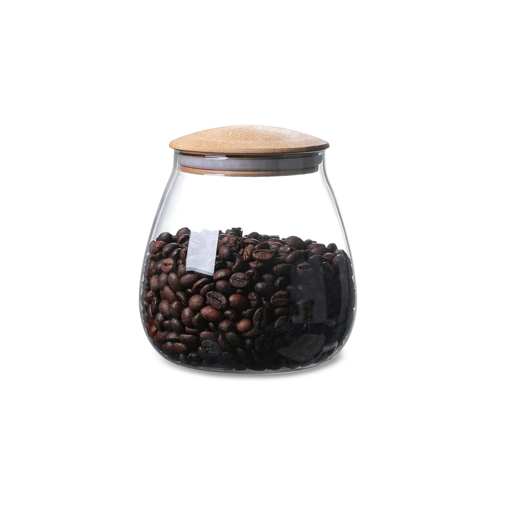 800 ML/26 FL OZ Clear Cute Glass Storage Canister Holder with Airtight Bamboo Lid, Round Modern Decorative Container Jar for Coffee, Spice, Candy, Salt, Cookie, Condiment, Pepper, Sugar