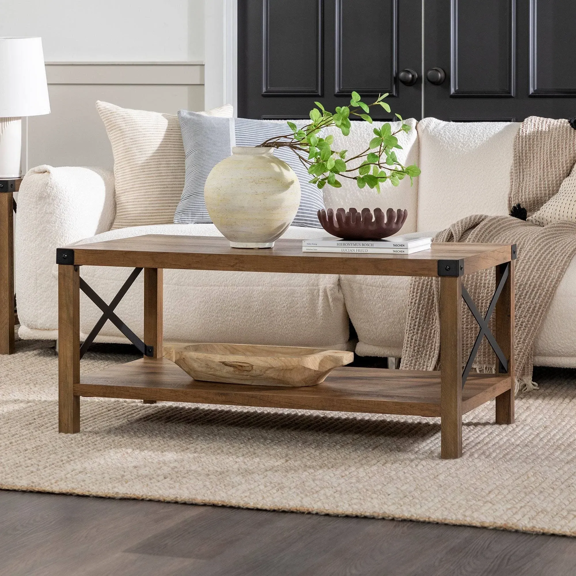 40" Metal x Coffee Table - Rustic Oak/Black