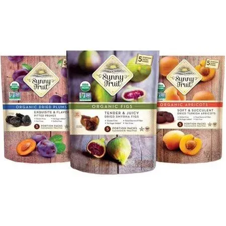 ORGANIC Dried Fruit Assortment - Sunny Fruit Prunes, Figs & Apricots (3 Bags) - (5) 1.76oz Portion Packs per Bag - NO Added Sugars, Sulfurs or Preservatives | NON-GMO, VEGAN & HALAL